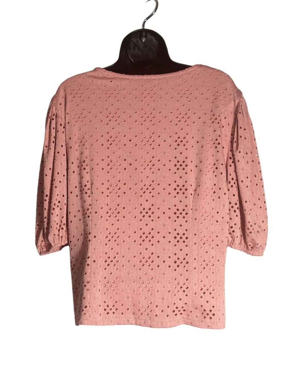 The Shirt Rochelle Behrens Dusty Rose Eyelet Puff Sleeve Button-Down Top Large - Picture 2 of 10